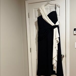 Tadashi Shoji Black and White One Shoulder Dress